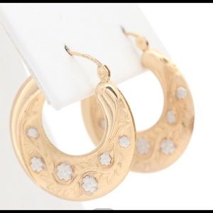 10K yellow and white gold vintage hoops